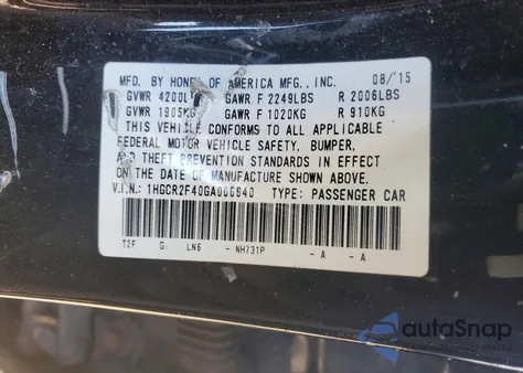 2016 Honda Accord Lx z USA, uszkodzony, nr VIN 1HGCR2F40GA006640